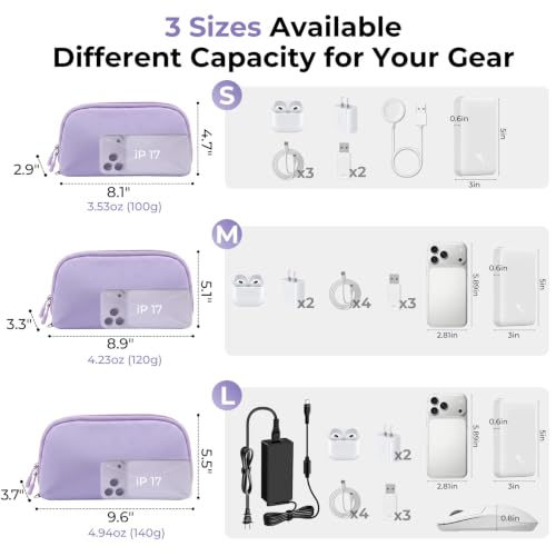 FYY Travel Cable Organizer - 8 Compartments, Lightweight, Water Repellent - color: Purple, size: (L) 9.6"× 5.5"× 3.7"