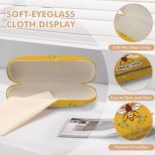 Glasses Case Hard Shell,Portable Protective Eyeglasses Case, Eyeglass Holder Box with Cleaning Cloth,for Women Men - color: Bees