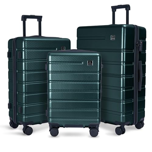 Luggage Sets 3 Piece, 100% PC Hardside Luggage with Spinner Wheel TSA LOCK Lightweight Quiet Suitable for Men and Women, Family Suitable Y01 Green 20/24/28(Diagonal stripes) - color: Green, size: 20"/24"/28"-Non-Expandable