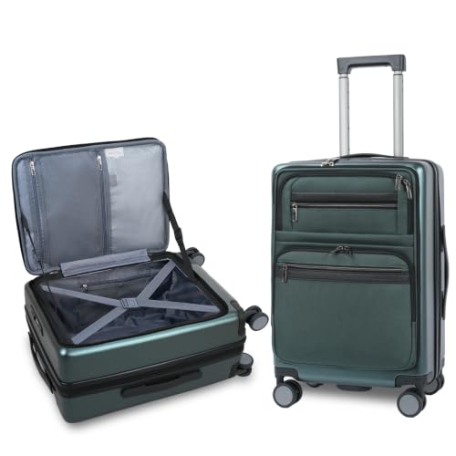 VANKEAN 20 Inch Expandable Hardshell Spinner TSA USB Port Carry-On Approved - color: DARK GREEN