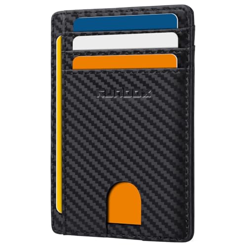 RUNBOX Slim Wallet for Men and Women, RFID Blocking Leather Card Holder - color: Matte Carbon Black