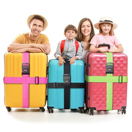 2 PCS Luggage Strap 78" x 2" Suitcase Belts Wide Adjustable Packing Straps Travel Accessories, Rose Pink & Combination Lock - color: 2pcs Rose Pink
