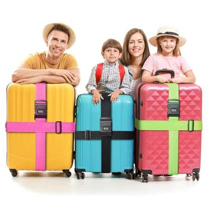 2 PCS Luggage Strap 78" x 2" Suitcase Belts Wide Adjustable Packing Straps Travel Accessories, Rose Pink & Combination Lock - color: 2pcs Rose Pink