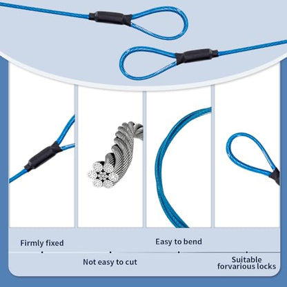 3.3mm Steel Wire Rope Outdoor Travel Security Cable Lock,Braided Steel Coated Safety Cable Luggage Lock,Safety Cable Wire Rope Chain Lock Double Loop Lightweight (Blue, 12in/10Pcs) - color: Blue, size: 12in/10Pcs