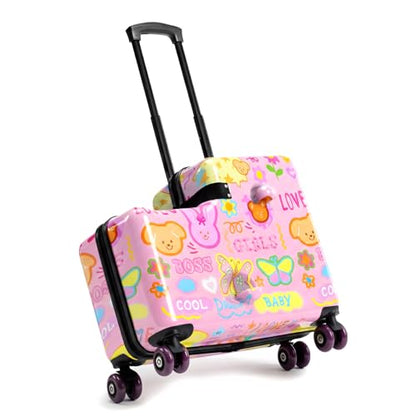 20" Kids Ride On Suitcase, Lightweight Hardshell Travel Luggage with Wheels - color: Candy Garden Pink
