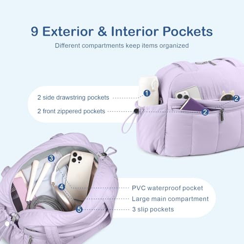 TOPDesign Travel Duffel Bag, Puffy Carry On Overnight, Gym Bag w/Wet Pocket - color: Light Purple