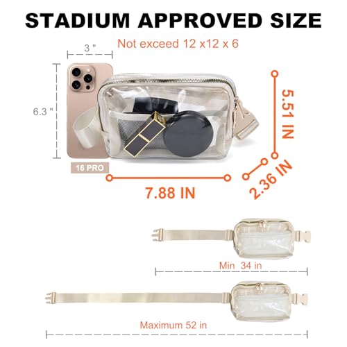 PREDAY Clear Fanny Pack Women Small Transparent Stadium Approved Belt Bag - color: Beige