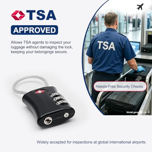 Suitcase Locks TSA Approved, Small Padlock Combination, TSA Locks for Luggage, Combo Travel Padlock with Code for Backpack, Gym Locker, Ammo Can, Gun Case, Bag Zipper, Box (Black) - color: Black