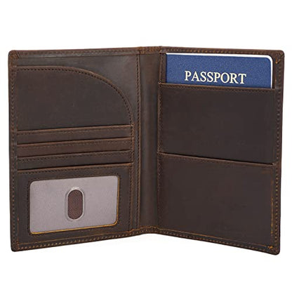 Polare Leather Passport Holder RFID Blocking Travel Bifold Wallet - color: Dark Brown