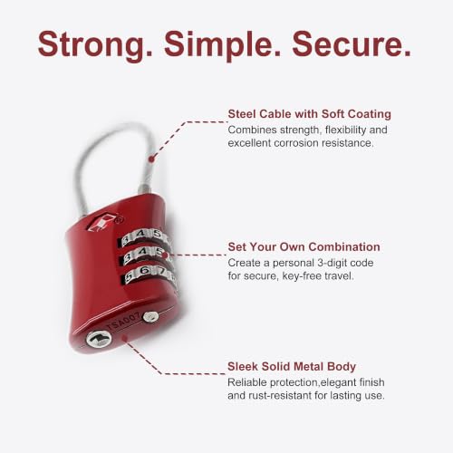 Suitcase Locks TSA Approved, Small Padlock Combination, TSA Locks for Luggage, Combo Travel Padlock with Code for Backpack, Gym Locker, Ammo Can (Black+Red) - color: Black+Red