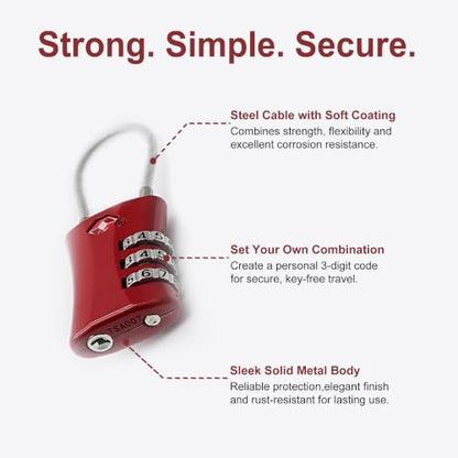 Suitcase Locks TSA Approved, Small Padlock Combination, TSA Locks for Luggage, Combo Travel Padlock with Code for Backpack, Gym Locker, Ammo Can (Black+Red) - color: Black+Red