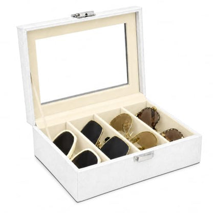 UnionPlus Vegan Leather Multi-Slots Sunglasses Eyeglasses Organizer - color: Croco White, size: 4-Slots