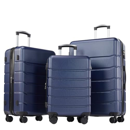 OLIXIS 3-Piece Luggage Set, Carry On Suitcases with Spinner Wheels, Expandable Travel Luggage with TSA Approved Lock & ABS Hard Shell, Blue, 20/24/28 Inch - color: Blue, size: 20/24/28IN
