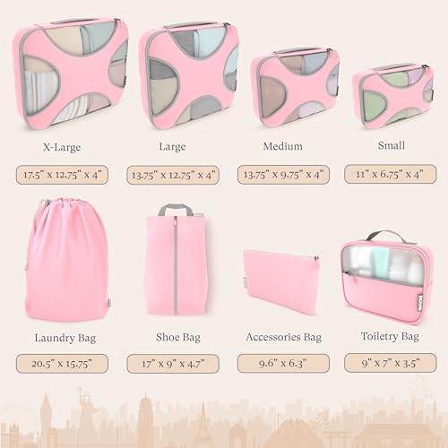 Shacke 8 Set Packing Cubes for Travel, Shoe & Toiletry Bags (Summer Pink) - color: 8 Set - Summer Pink, size: Set of 8