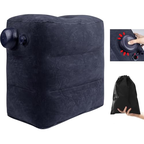 Inflatable Foot Rest for Air Travel,Airplane Travel Foot Rest Adjustable Height,Car/Airplane,Footrest Pillow with Pump for Office,Airplane,Train,Cars,Home - color: Blue