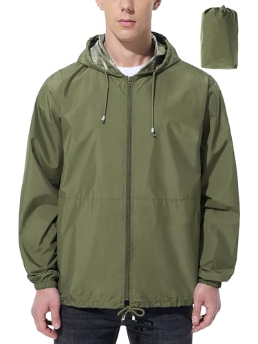 UIQUR Mens Rain Jacket Raincoat Waterproof Windbreaker - color: Army Green, size: Large