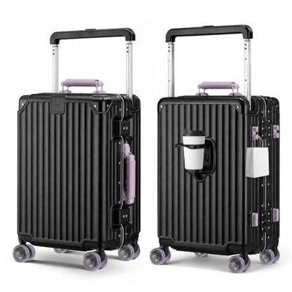Xtaeptos 20 Inch Wide Handle Carry on Luggage with Double Spinner Wheels - color: Black + Purple