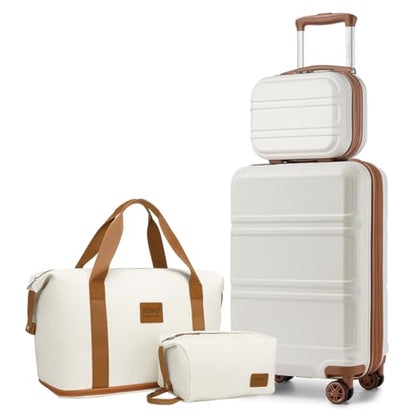 Kono Luggage Set 4 Piece Carry On Hardside Luggage with Spinner Wheels - color: Cream White, size: 12+20-inch/Db/Tb