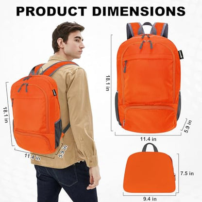 HOLYLUCK 20L lightweight packable Hiking Daypack Foldable Backpack for Men Women Small Travel Outdoor Foldable Shoulder Bag - color: Orange