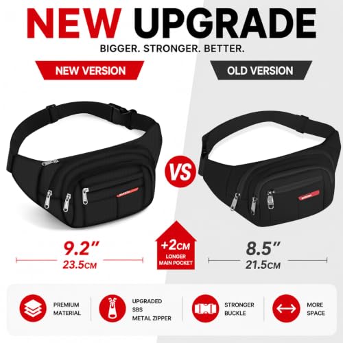 1000D Water-Resistant Fanny Pack 4 Zipper Crossbody Sling Bag for Hiking