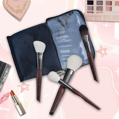 MOND'SUB Makeup Brush Organizer Bag, Makeup Brush Case Travel Makeup Brush Holder Large Professional Cosmetic Bag Artist Storage Bag Essentials Stand-up Foldable Makeup Cup Waterproof （Black, Large） - style: Zipper Bag