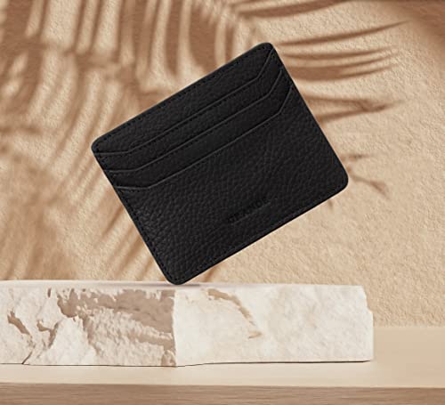 grande 3633 Genuine Leather Card Holder For Women and Men Super Slim Minimalist Small Snap Wallet (Black) - color: Black