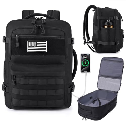 MOZETO TSA Approved Carry On Backpack, Extra Large Tactical Travel Backpack for Men, Airplane Approved Weekender Bag for Flight (Black) - color: Black