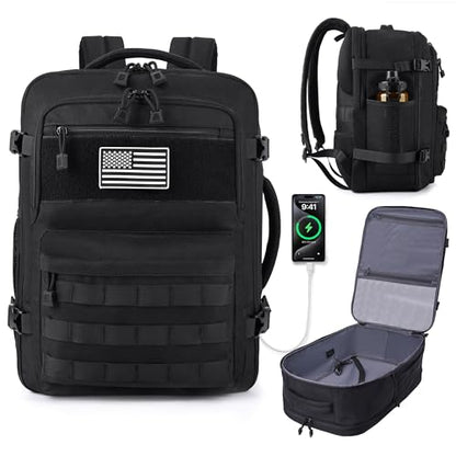 MOZETO TSA Approved Carry On Backpack, Extra Large Tactical Travel Backpack for Men, Airplane Approved Weekender Bag for Flight (Black) - color: Black