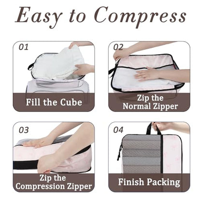U+U 10 Set Compression Packing Cubes, Travel Organizers (Pink Bow) - color: Pink Bow, size: 10 Set