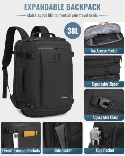 Joyway 20-Inch Hardside Carry-On Luggage & Expandable Backpack Set, Black - color: Black, size: 2-Piece Set (20/BP)