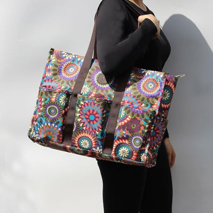 ESVAN Utility Tote Bag with Zip Top Waterproof Teacher Tote Bag for Teacher Work Women Beach - color: D