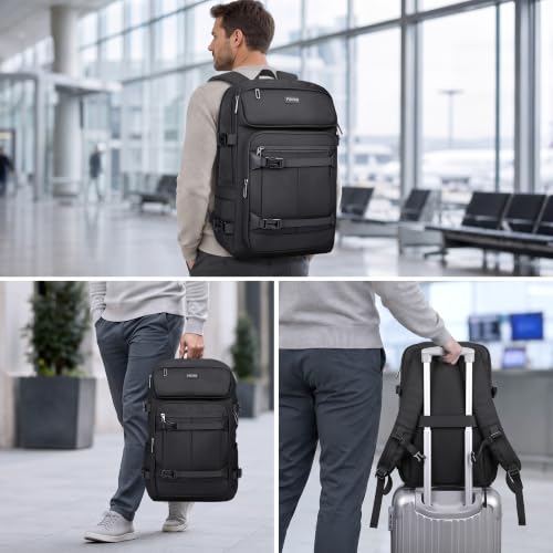 PIJUSHI Travel Backpack 35L Carry On Backpack Flight Approved - color: Updated Black