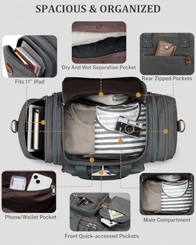 Gonex Duffle Bag for Travel, Expandable 50L Overnight Weekender Gym Bag - color: Grey, size: Large-50L