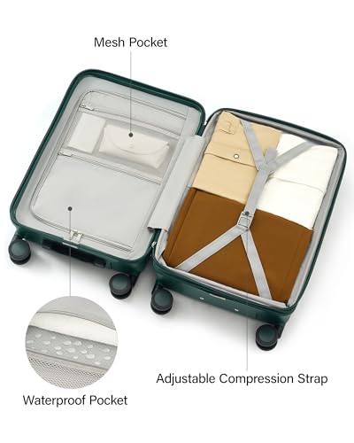 MILADA 20 Inch Expandable Carry On Luggage, Small Hard Shell Suitcase - color: Blackish Green, size: Carry On 20 Inch