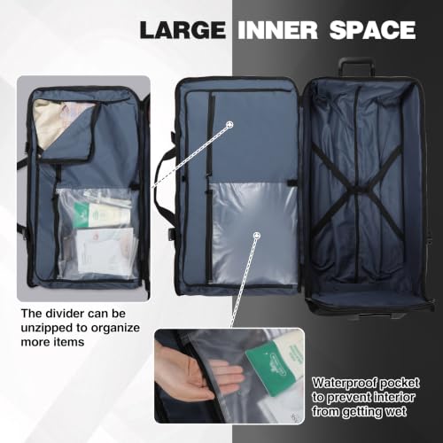 REDCAMP 33" Large Rolling Duffle Bag with Wheels and Handle for Travel, 90L - size: 33" Black