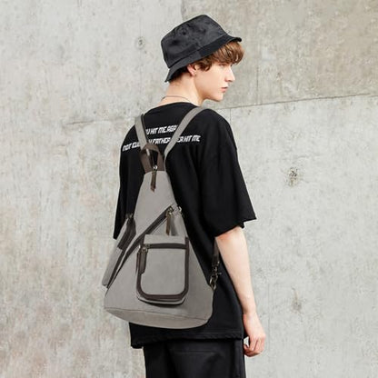 KL928 Canvas Sling Bag - Casual Crossbody Shoulder Daypack Rucksack Backpack for Men Women, Leaden - color: Leaden