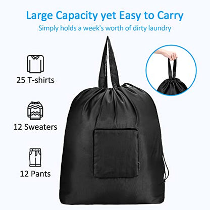 GOGOODA Travel Laundry Bags with Drawstring Closure XL Large with Handle - color: Black & Dark Blue