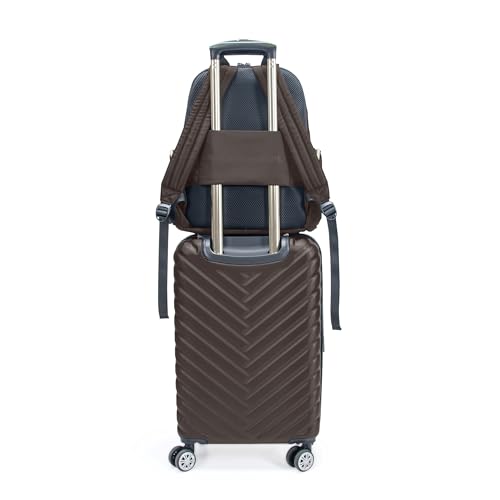 Kenneth Cole REACTION Madison Square Lightweight Hardside Chevron Expandable Spinner Luggage, Chocolate Brown, 2-Piece (20" Carry On + Sophie Backpack) - color: Chocolate Brown, size: 2-Piece (20" Carry On + Sophie Backpack)