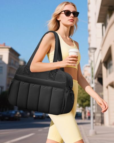 oscaurt Gym Bag for Women Lightweight Duffle Bag for Travel with Toiletry Pouch Water Resistant Carry On Weekender Overnight Duffel - color: Black-Set