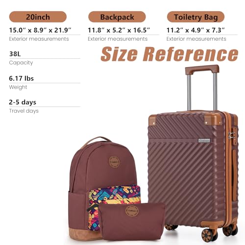 Cosbarn Carry On Luggage 22x14x9 Airline Approved,3 Piece Luggage Set - color: Burgundy, size: 3 Piece Sets (20/BP/TB)
