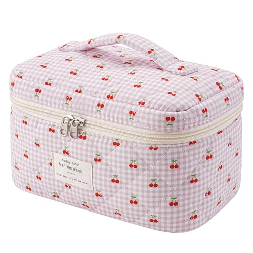 uekeboag Large Travel Quilted Makeup Bag for Women - color: 1Pc Checker Cherry