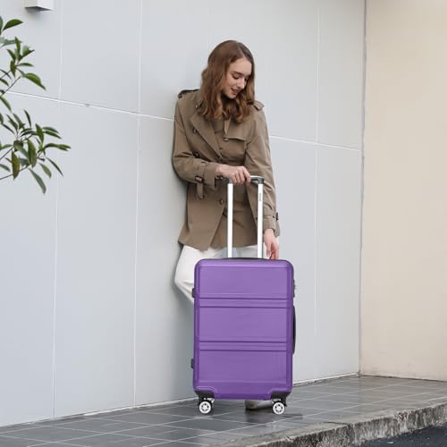 Kono 24 Inch Luggage Suitcase with Spinner Wheels TSA Lock - color: Purple, size: 24-inch Medium-checked