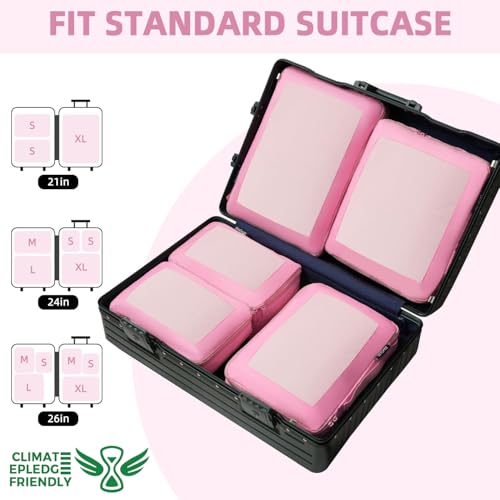 BAGAIL 4 Set/6 Set/8 Set Compression Packing Cubes Travel Accessories Expandable Packing Organizers (Square Mesh, 06-Pink) - color: 06-Pink, style: Square Mesh