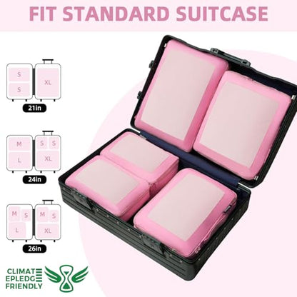 BAGAIL 4 Set/6 Set/8 Set Compression Packing Cubes Travel Accessories Expandable Packing Organizers (Square Mesh, 06-Pink) - color: 06-Pink, style: Square Mesh