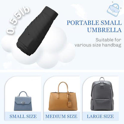 TOPSAIL Mini Umbrella for Travel, UPF 50+ UV Sun & Rain Protection, Compact 6k Folding Pocket Umbrella with Case for Purse, Backpack - color: Black