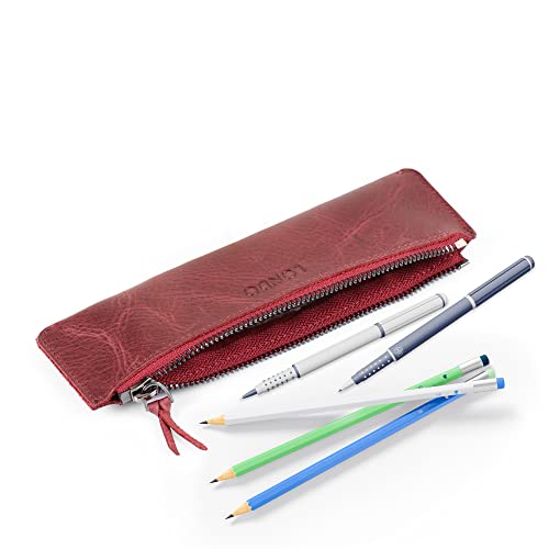 Londo Genuine Leather Pen Case with Zipper Closure, Pencil Pouch Stationery Bag - color: Maroon