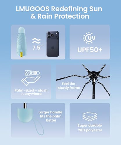 LMUGOOS 3 Pack Mini Travel Folding Umbrella,UPF 50+ UV Compact Portable Sun - color: Blue