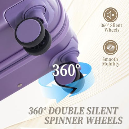 3-Piece ABS Hardshell Luggage Set Lightweight, Tough & Scratch-Resistant - color: violet horizontal stripe, size: 20/24/28 Inch