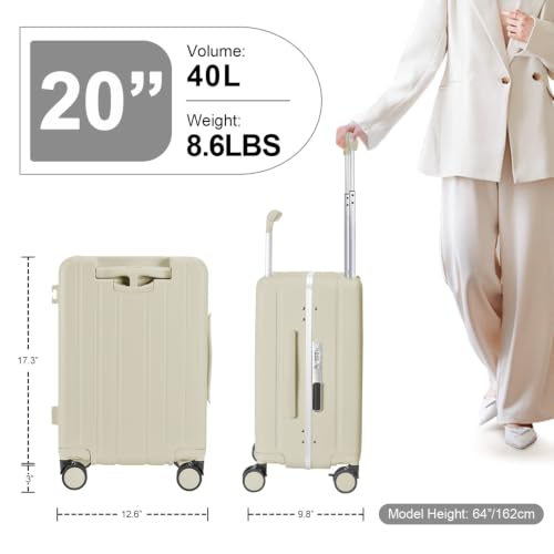 MRPLUM 20" Carry On Luggage Double Handle Suitcase with Net Pocket,Beige - color: Beige