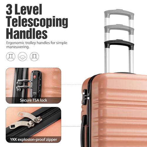 LONG VACATION Luggage Sets, 6 Piece, Hardshell Suitcase with Spinner Wheels - color: PINK, size: 6-Piece Set